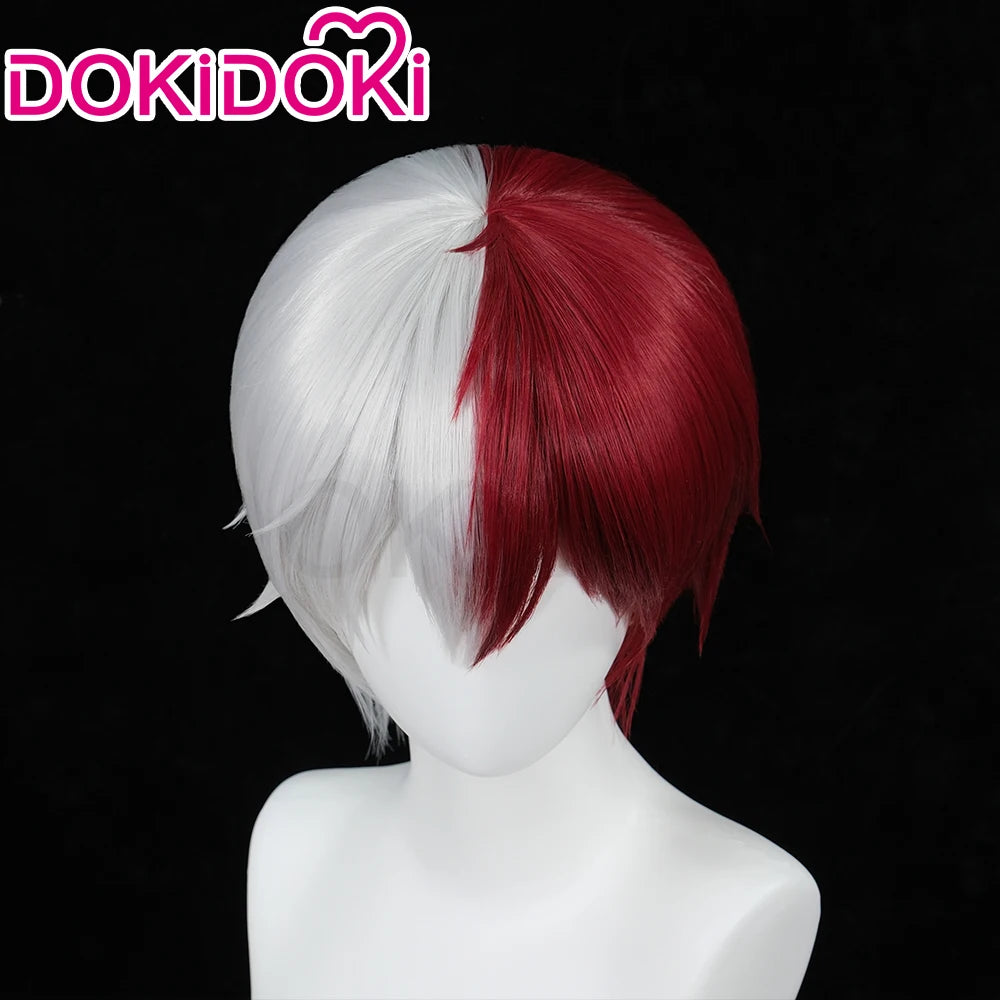 IN STOCK Todorokii Shotoo Wig Anime Cosplay DokiDoki Todorokii Shotoo Cosplay Men 32cm Red White Hair Heat Resistant Free Cap