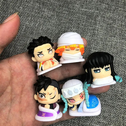New 5pcs/set Anime Demon Slayer kawaii Q Version sleeping position Action Figure  PVC Model doll Toy Rement Desk Decor Gifts
