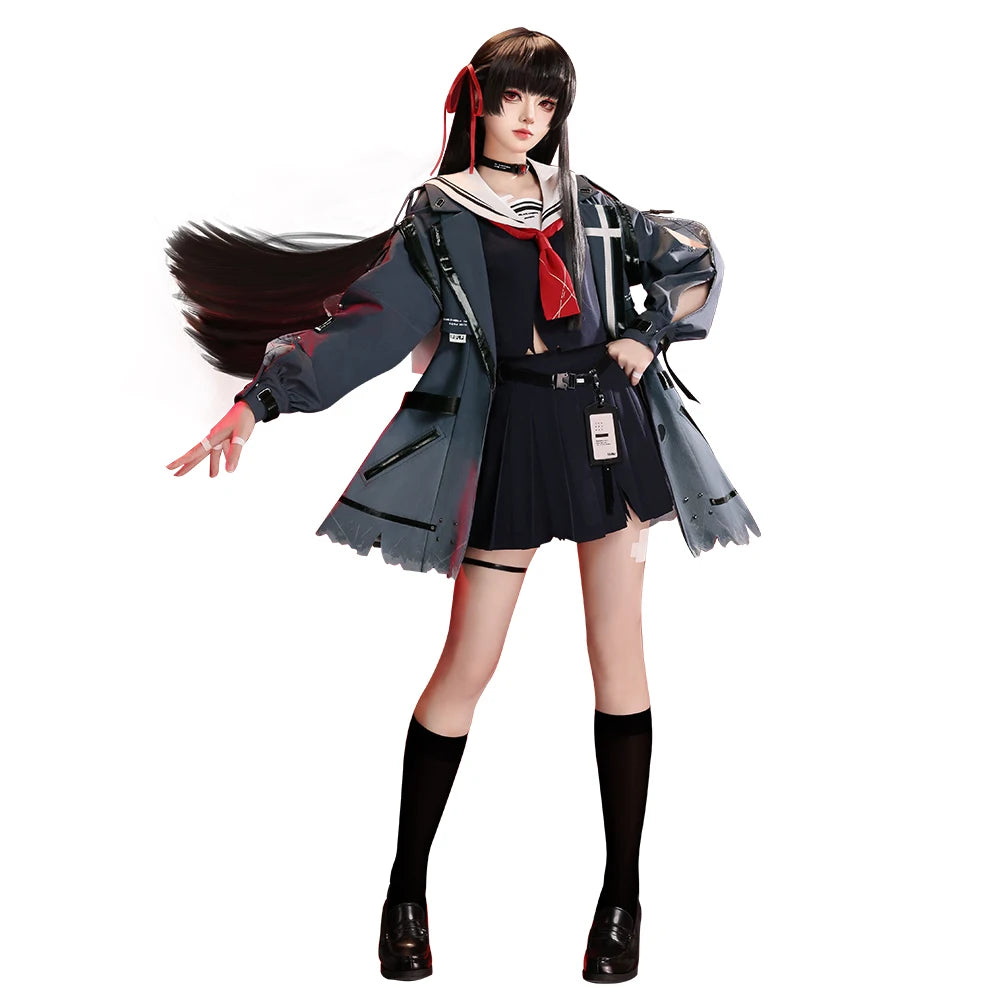 CHISA Cosplay Costume Game Wuthering Waves DokiDoki-SR Women Black JK Uniform Halloween CHISA Suit Coat Cosplay Wig