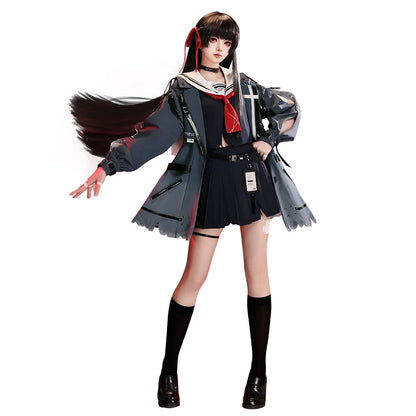 CHISA Cosplay Costume Game Wuthering Waves DokiDoki-SR Women Black JK Uniform Halloween CHISA Suit Coat Cosplay Wig