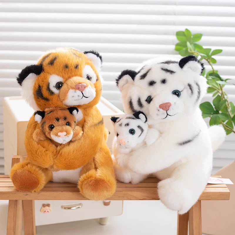 20-25cm Emulational Tiger Plushies Mother and Baby Tiger Plush Toy Panda Soft Bag Hand Puppet Children Girl Gift
