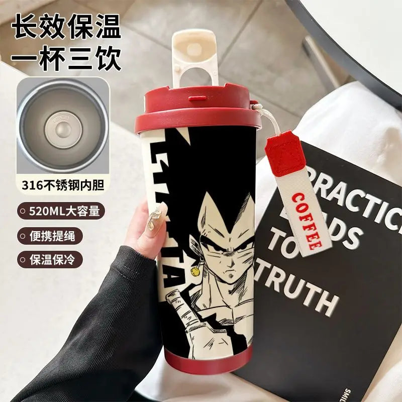 520ml Dragon Ball Thermos Cup Vegeta Water Bottle Son Goku Coffee Mug Large Capacity Drinking Bottle Kids Student Water Cup Gift