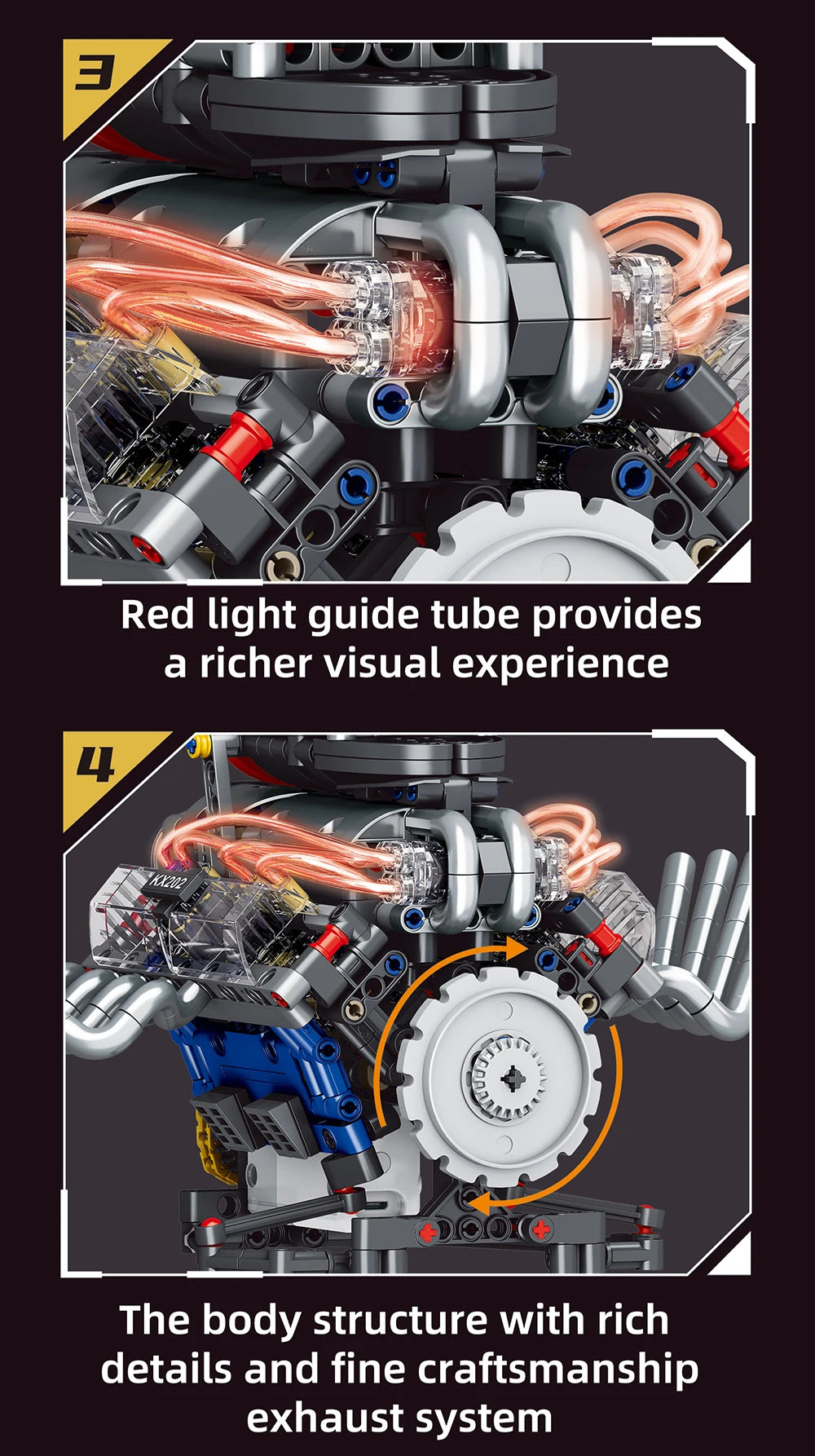 NEW Creative V8 Engine Model Set Building Block Technical Cars With LED Light Assembly Bricks Toys Decor Kids Christmas Gifts