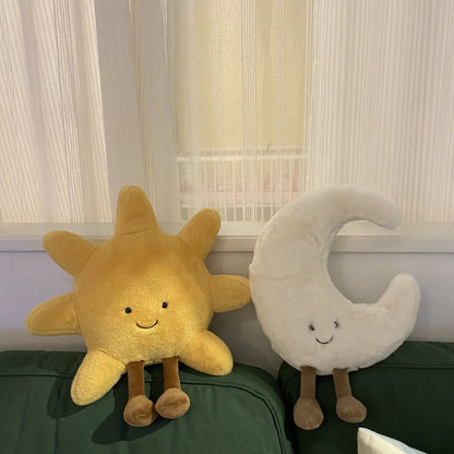 Nordic Smile Face Moon Yellow Sun Plushie Cushion Stuffed Cute Weather Plush Toy for Kid Bedroom Decor Sofa Throw Pillow