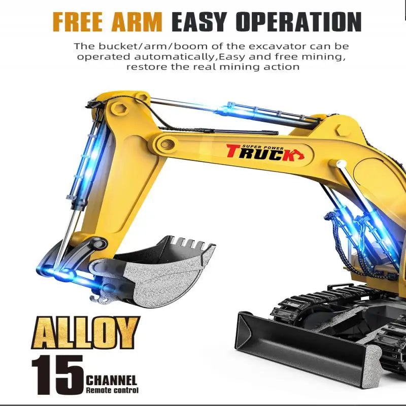 Alloy RC Excavator Truck Toy Remote Control Engineering Vehicle Electric Construction for Kids Boys Birthday Gift