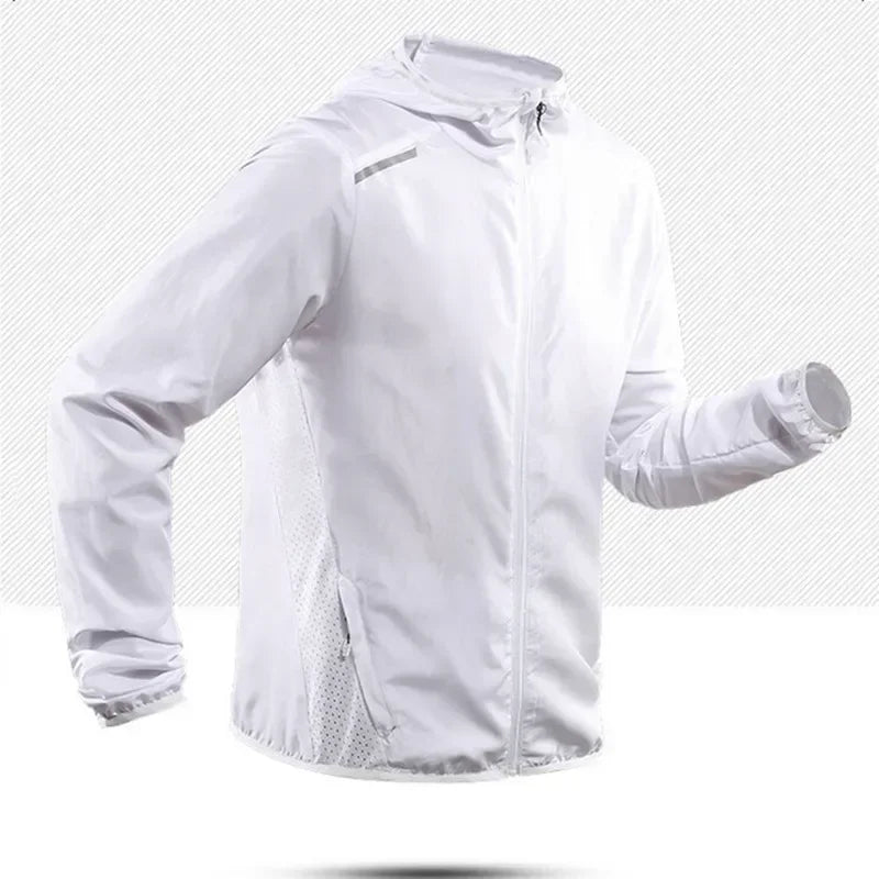 2025 Running Jacket Autumn Reflective Hooded Gradient Color Sportswear Breathable Men and Women Jogging Coat - Fashion