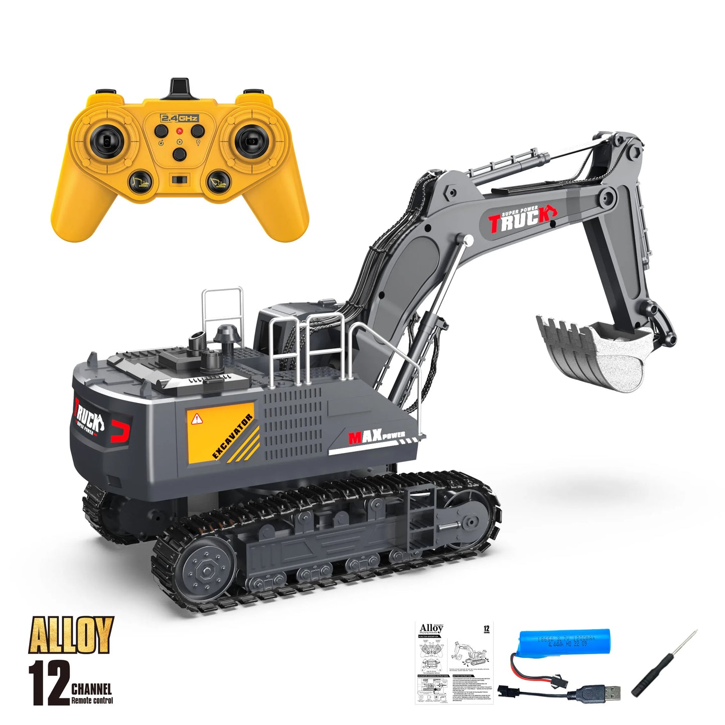 Alloy RC Excavator Truck Toy Remote Control Engineering Vehicle Electric Construction for Kids Boys Birthday Gift - 12