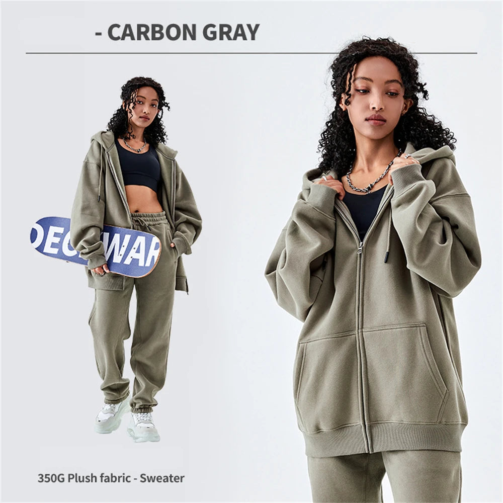 ZODF Basic Winter Men Fleece Zipper Hoodies Unisex Casual Loose 350gsm Warm Solid Hooded Sweatshirts Coats 18 Colors HY0726