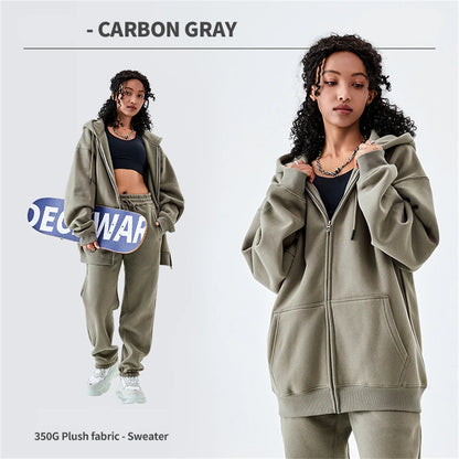 ZODF Basic Winter Men Fleece Zipper Hoodies Unisex Casual Loose 350gsm Warm Solid Hooded Sweatshirts Coats 18 Colors HY0726