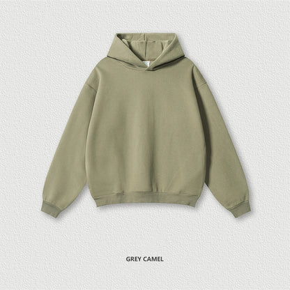 ZODF New Winter Men Solid Fleece Hoodies Unisex Women 345gsm Loose Warm Side Zipper Pocket Hooded Pullovers Brand Clothes HY0867