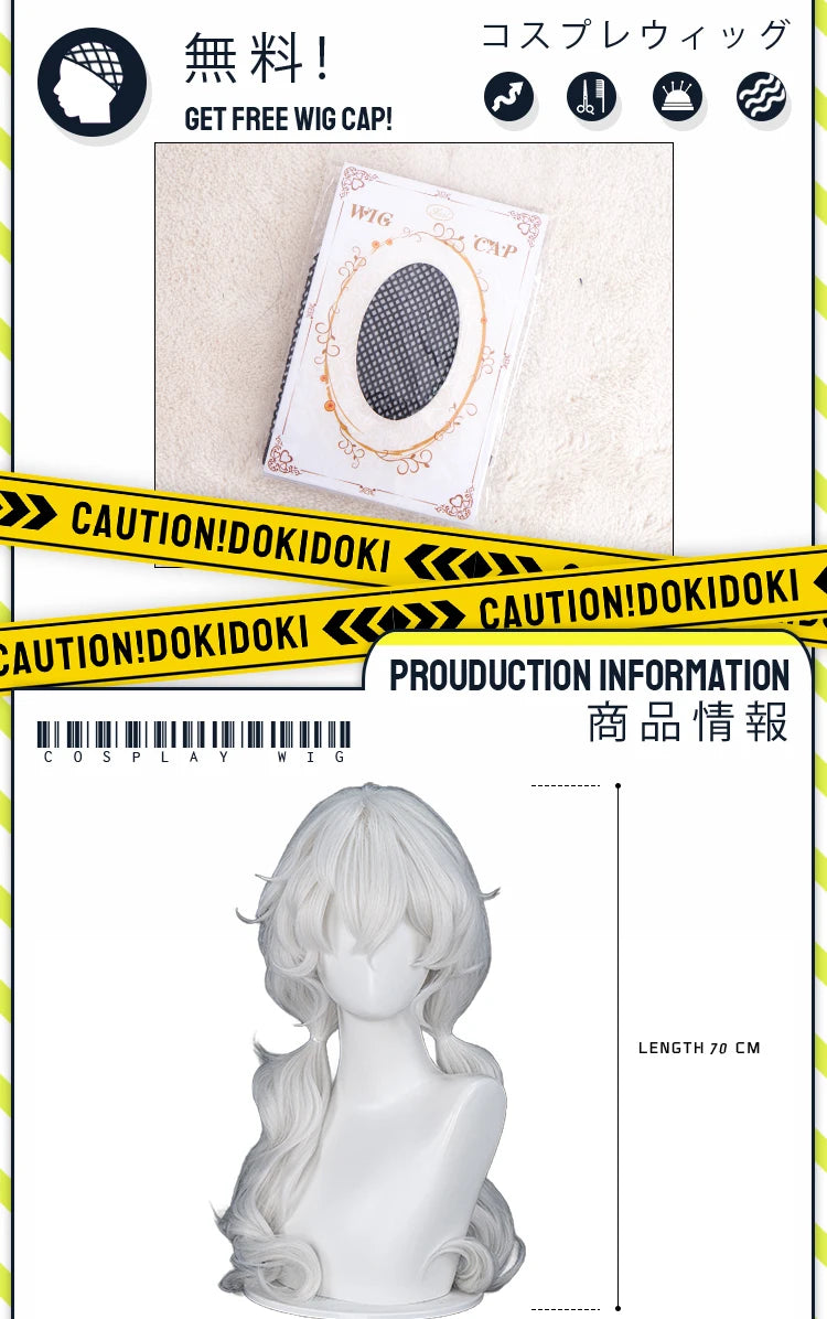 Charlotte Wiltshire Wig Game Hello Charlotte DokiDoki Women 70cm White Long Wig Charlotte Cosplay Free Cap