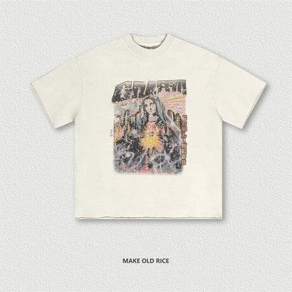 ZODF 2024 Summer 310GSM Cotton T-Shirts For Men Unisex Washed Comfortable High Street Printing T Shirt Tees HY0463