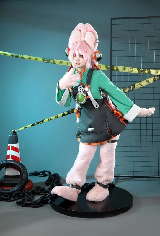 Zenless Zone Zero Zhao Cosplay Costume Dress Uniform Headwear Tail Earrings Rabbit Ear Halloween Party for Women Girls Role Play