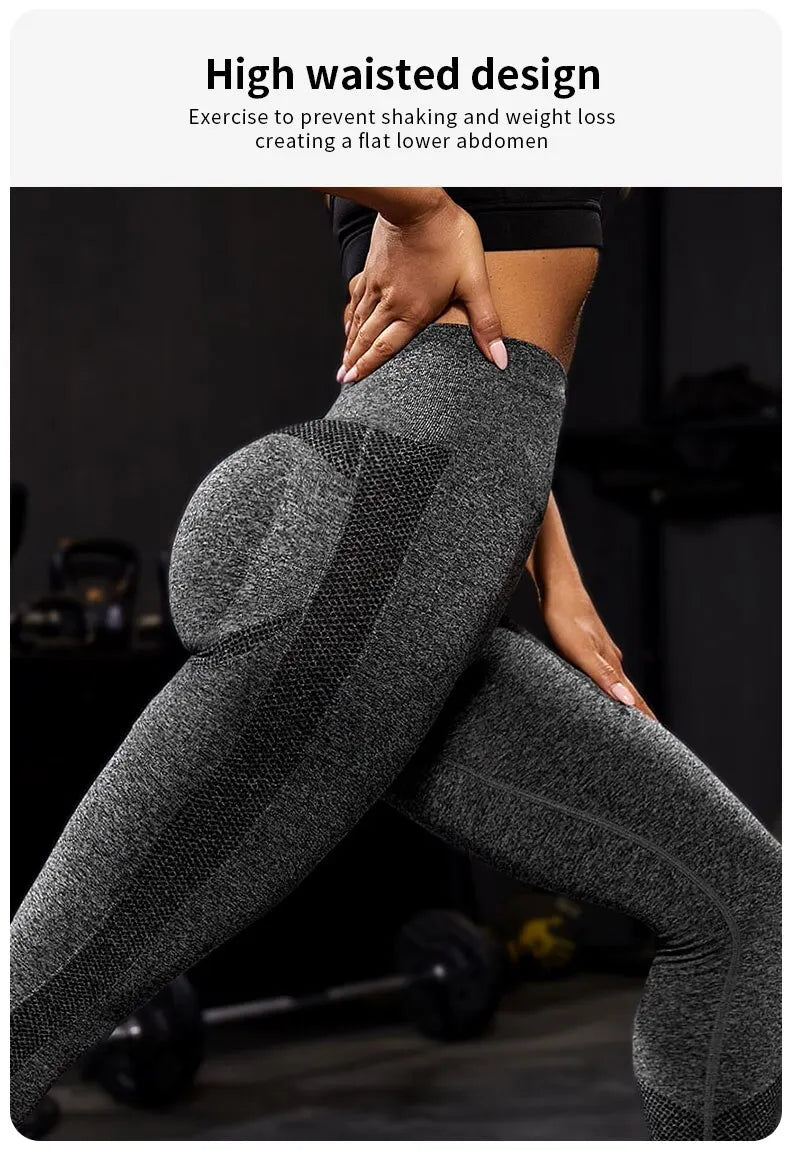 The Codex Seamless Yoga Sport Women’s Push Up Fitness Leggings Ankle-Length Gym Pants - black / M