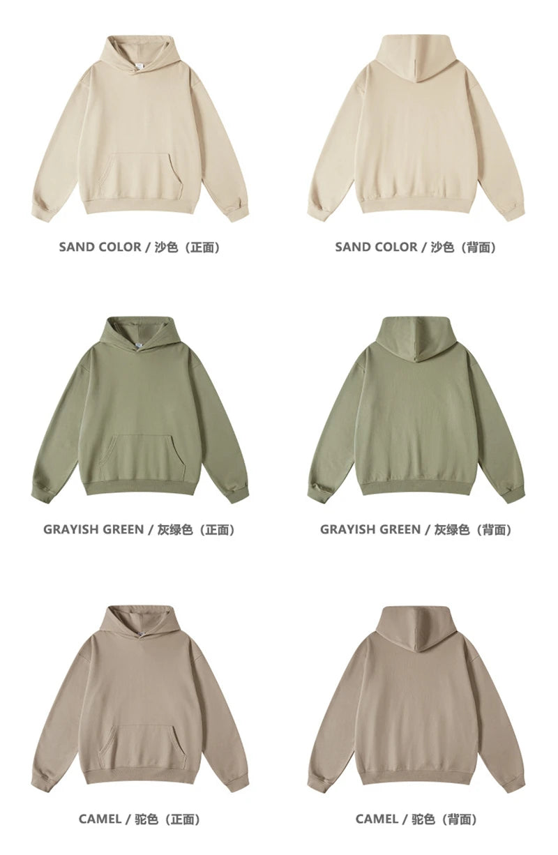 ZODF New Winter 440gsm Terry Hooded Hoodies For Men Retro Unisex Couple Loose Oversized Solid Pullovers Streetwears HY0664