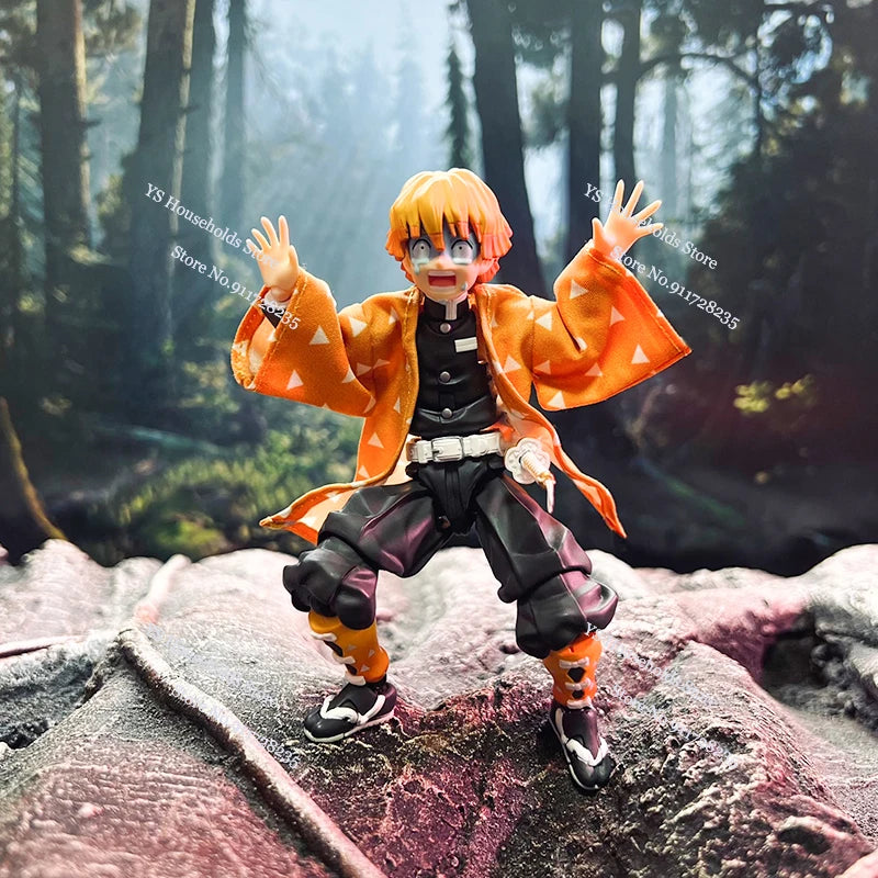 1/12 Figma Agatsuma Zenitsu Mini Orange Windbreaker Shf Kamado Nezuko Black Coat Pink Hemline Coat Toys For 6" Demon Slayer Cos
