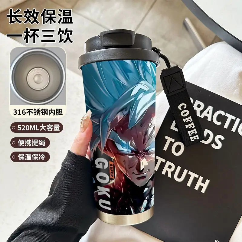 520ml Dragon Ball Thermos Cup Vegeta Water Bottle Son Goku Coffee Mug Large Capacity Drinking Bottle Kids Student Water Cup Gift