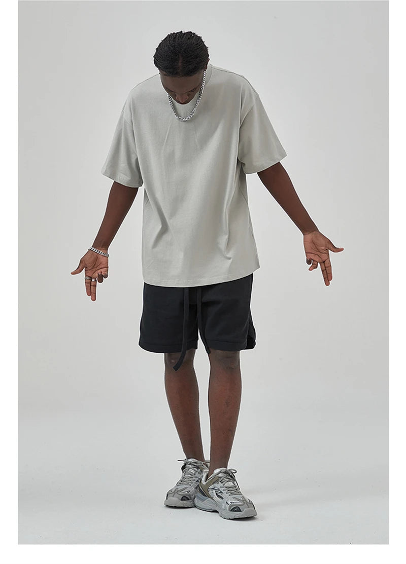 ZODF New Summer Men 275gsm Cotton T Shirts Unisex Women High Street Oversized FG Noshrink Solid T-Shirt Streetwears HY0152