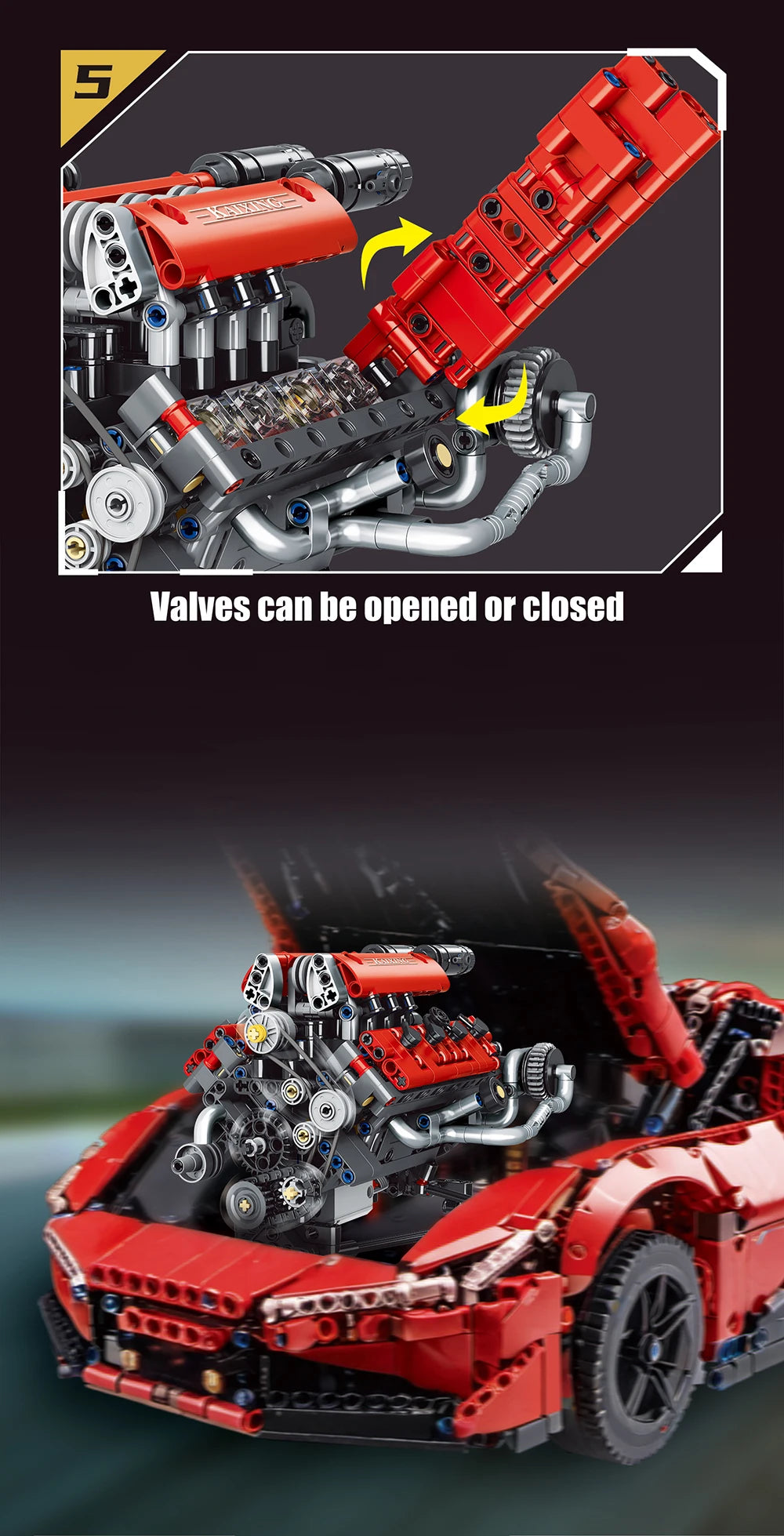 NEW Creative V8 Engine Model Set Building Block Technical Cars With LED Light Assembly Bricks Toys Decor Kids Christmas Gifts