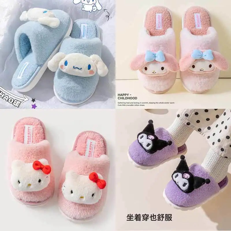 Cartoon Cute Kt Cat Melody Kuromi Cinnamoroll Autumn Winter Thick Bottom Anti Slip Slippers Home Indoor Shoes Exquisite Gifts