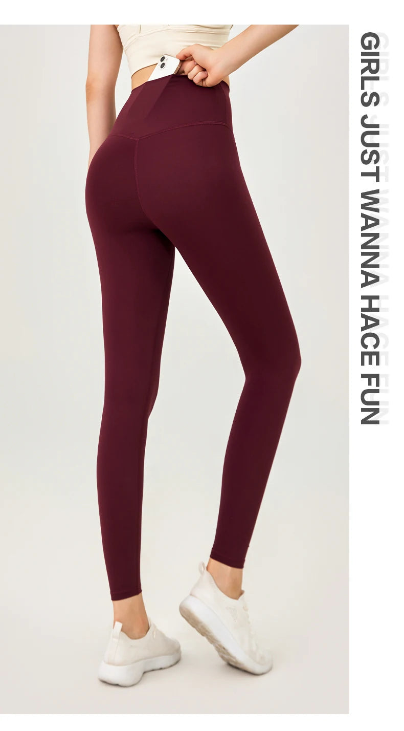 Naked Feel Yoga Leggings with Buttock Lifting and Hidden Waist Pockets – Women’s Gym Fitness Sportswear Tight