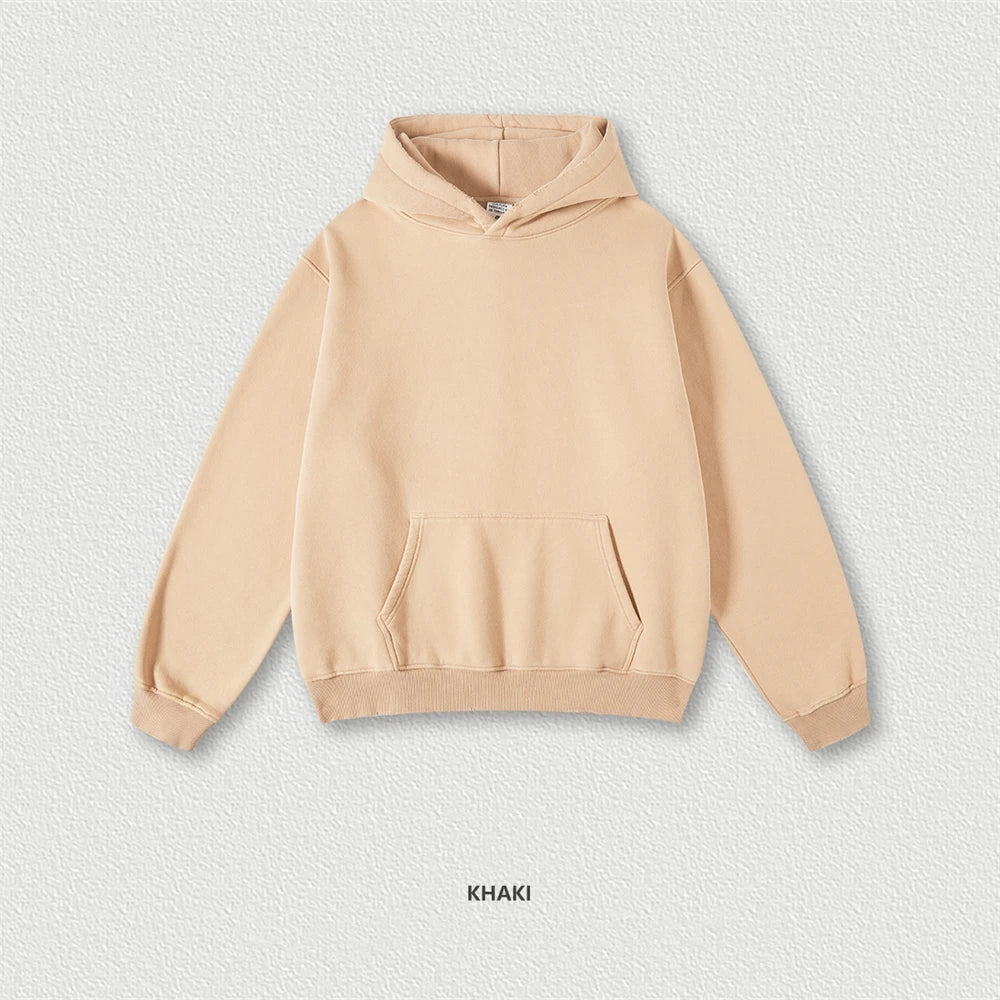 ZODF Winter Autum Men's Washed 400gsm Fleece Hoodies Unisex Couple Retro Oversized Ripped Hooded Sweatshirts Pullovers HY0652