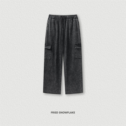 ZODF New 2024 Spring Summer 358gsm Cotton Cargo Pants For Men Unisex Casual Washed Straight Multi-Pockets Loose Trousers HY0829