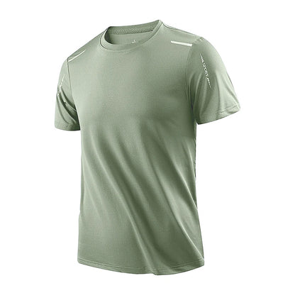 Chrlck Men’s Quick Dry Running T-Shirt Breathable Soft Elastic Outdoor Sports Tee for Hiking Fishing Summer - Green