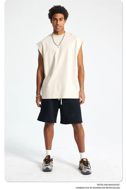 ZODF Trendy Men Summer Solid Cotton Tank Tops Unisex Oversized 275gsm Patchwork Sleeveless Tees Vests HY1051