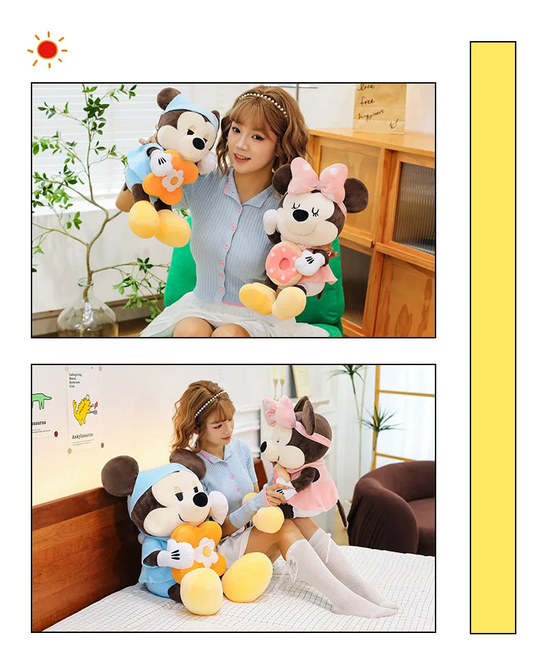 Large Size 80cm New Minnie Mickey Mouse Couples Doughnut Kawaii Movies Stuffed Plush Toy Doll Birthday Girlfriend Girl Xmas Gift