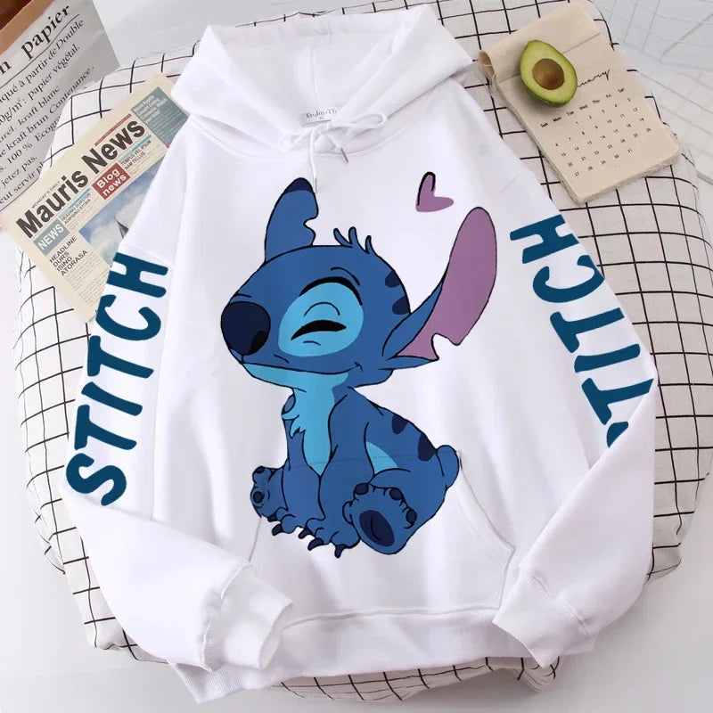 Women's Long Sleeve Oversized Hoodie MINISO Disney Gothic Kawaii Lilo & Stitch Pattern Sweatshirt Y2k Winter Fashion Coat Sale