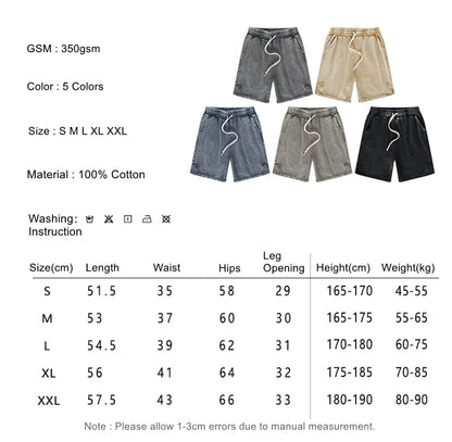 ZODF 2024 Summer Men 350gsm Washed Cotton Shorts Unisex Retro High Street Loose Side Slit Short Pants Streetwears HY0839