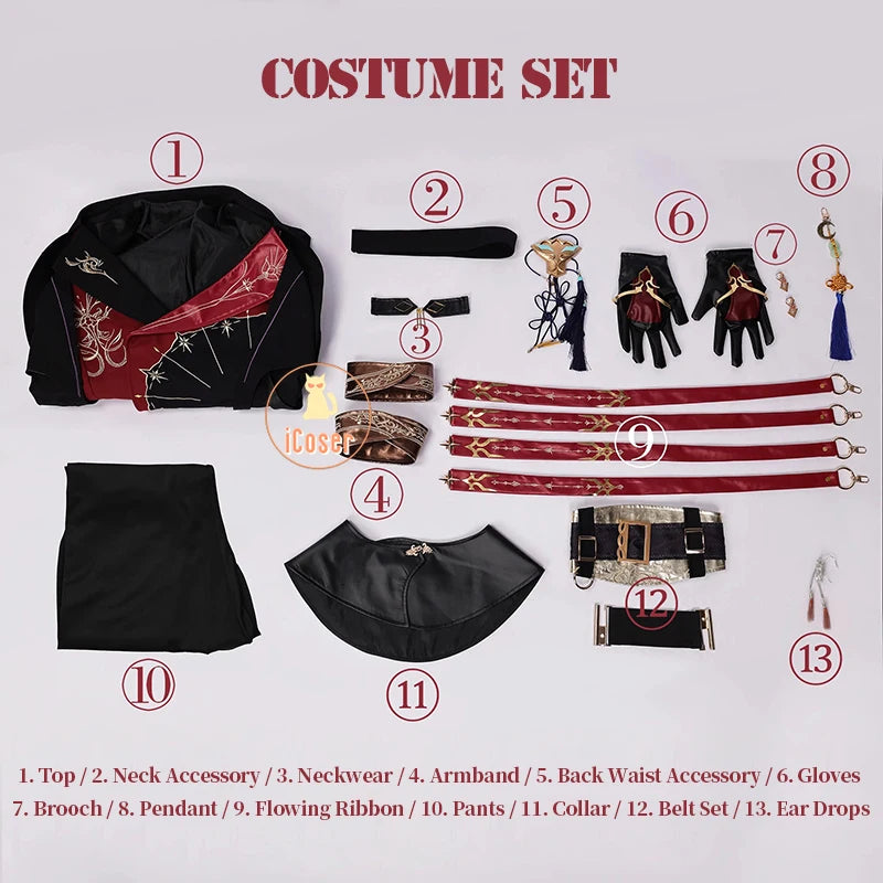 iCoser Love and Deepspace Xavier Cosplay Costume Black Hunter Uniform Shimmering Moonlight Halloween Party Women Men Carnival