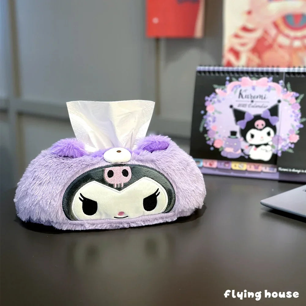 Japanese Style Plush My Melody Kuromi Tissue Box Durable Home Car Hotel Sofa Paper Tissue Holder Napkin Case Pouch Girl's Gift