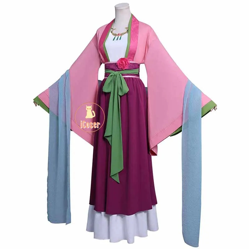 The Apothecary Diaries Maomao Cosplay Costume Wig Pink Dress Hanfu Necklace Earrings Halloween Party for Women Girls Prop iCoser