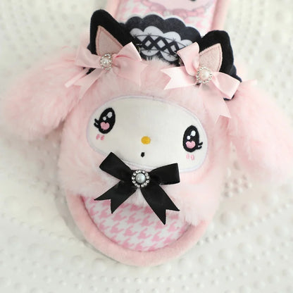 Lovely Kuromi My Melody Slippers Kawaii Anime Lolita Indoor Shoes Girl Women Hello Kitty Cinnamoroll Spring Summer Autumn