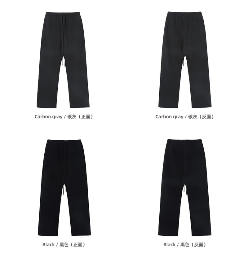 ZODF Fashion 2024 Men Loose Straight Pants Unisex 365gsm Retro Comfortable Sport Solid Drawstring Trousers HY0588