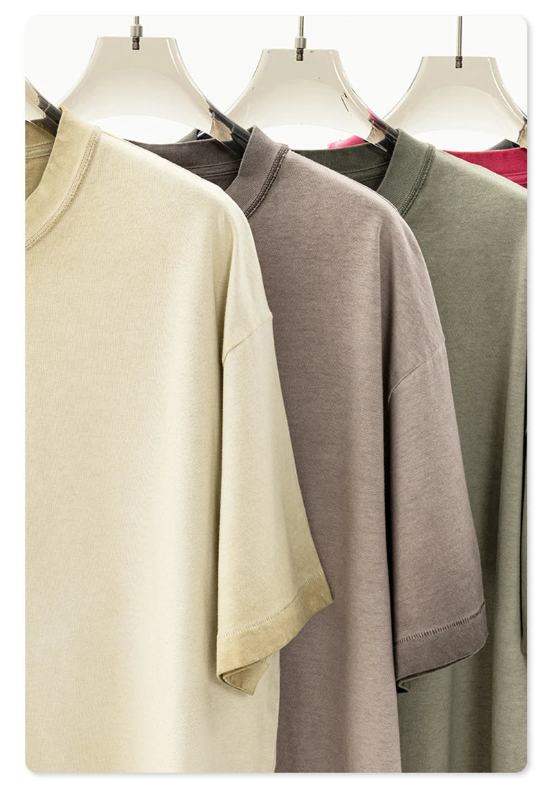 ZODF 2025 Summer Washed 275gsm Solid Cotton T-shirt For Men Unisex Oversized Short Sleeve T Shits Brand Tops HY0981