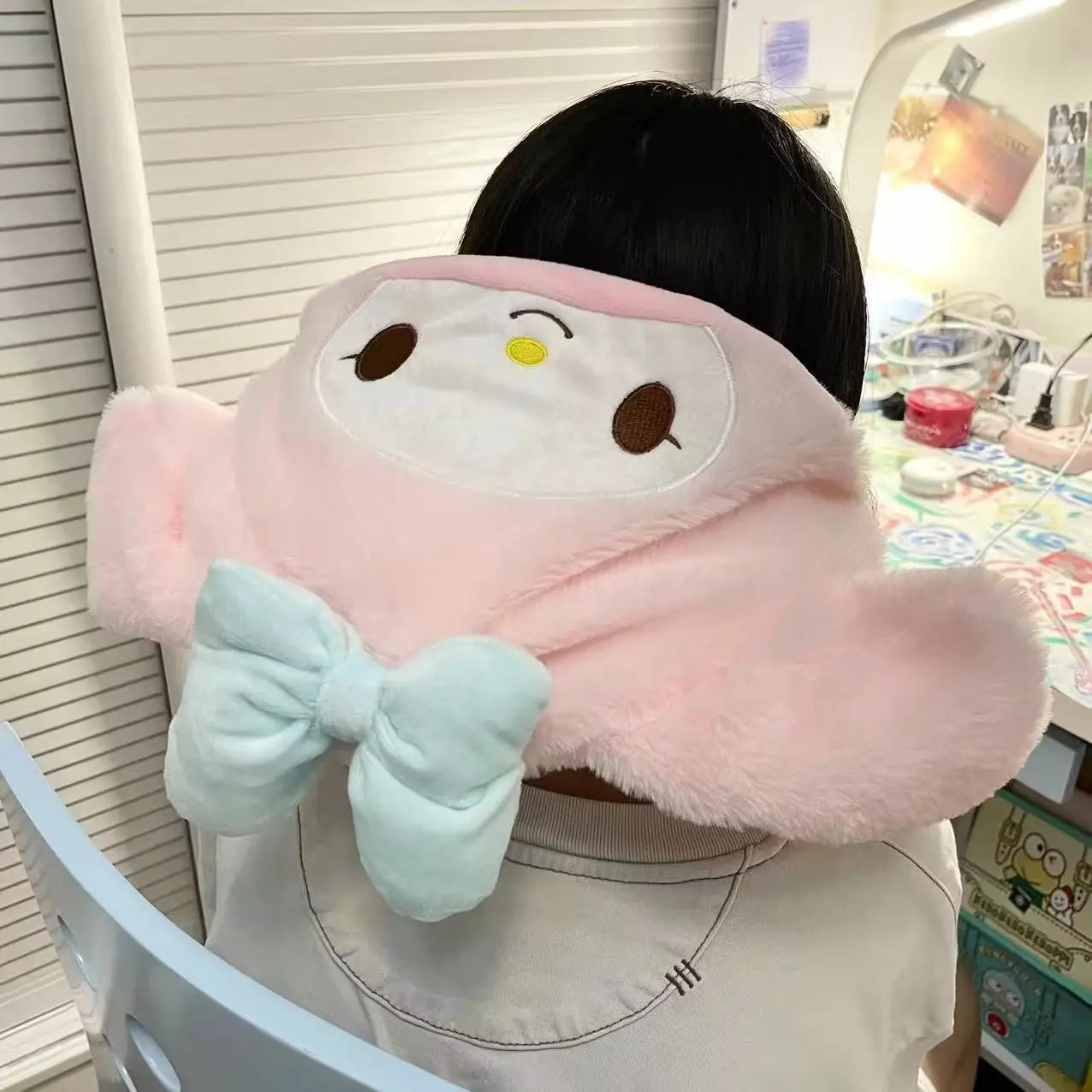 Japanese Anime Kuromi My Melody Hooded U Pillow Soft Pom Pom Purin Pochacco Plush Pillow Animal Cushion Gifts For Girl