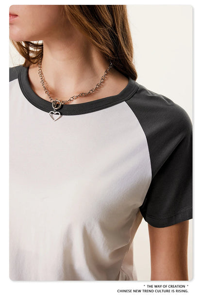 ZODF Hotsweet Summer Women Raglan Sleeve T-Shirts Girls Slim Fit 150gsm Casual Patchwork O Neck T Shirt Brand Tees HY1021