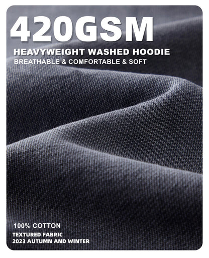 ZODF Vintage Batik Washed 420gsm Cotton Hoodies For Men Unisex Heavyweight Loose Hip Hop Hooded Sweatshirts Pullovers HY0696