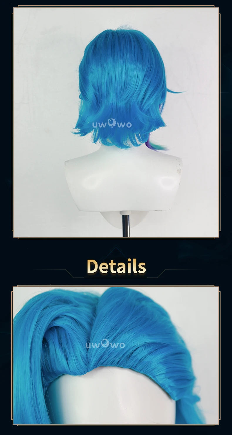 UWOWO Jinx Wig Game LOL: Arcane2 Fractured Jinx Cosplay Costume Wig Long Lace Wig Blue Hair Heat Resistant