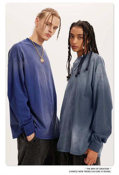 ZODF Retro Monkey Washed 260gsm Cotton T-Shirt For Men Unisex High Street Loose Full Sleeve T Shirt Brand Streetwear HY0406