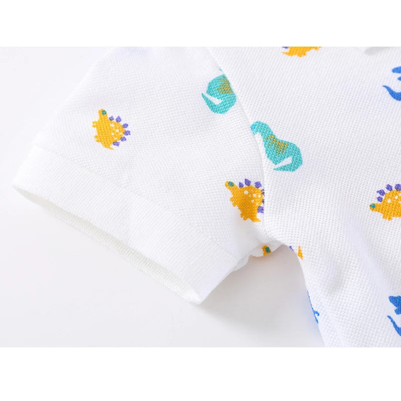 100% Cotton Boy Polo Shirt Summer Korean Polos for Kids Shirts Cute Cartoon Lion Dinosaur Print Children's Clothing Boys Clothes