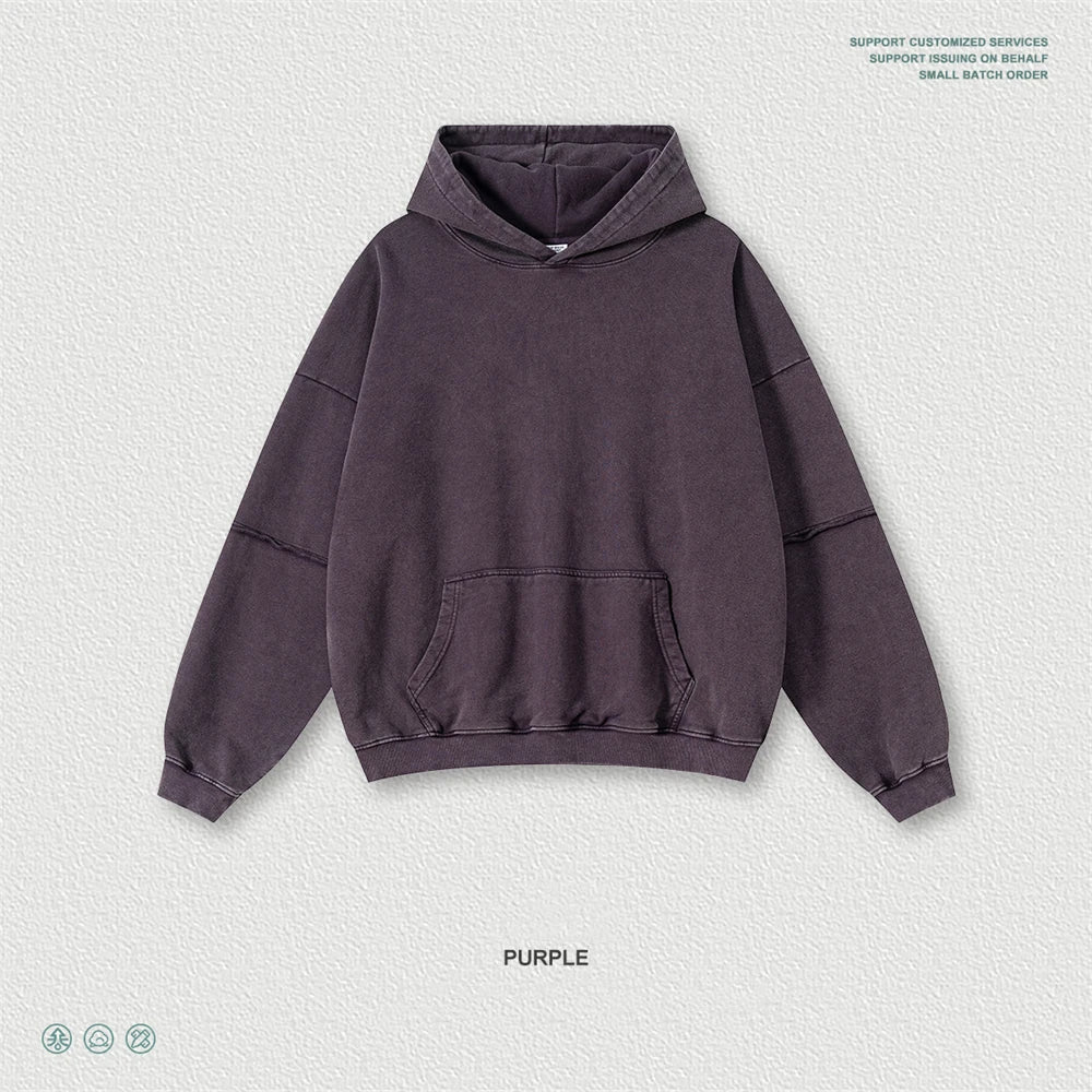 ZODF Vintage 2025 Autumn 370gsm Fake 2-Piece Hoodies For Man Unisex Washed Fire Snowflake Hooded Pullovers Terry Coats HY1108