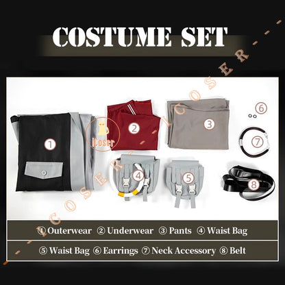 iCoser Anime Gachiakuta Enjin Cosplay Costume Wig Uniform Earrings Choker Akuta Cleaners Halloween Party for Women Men Carnival