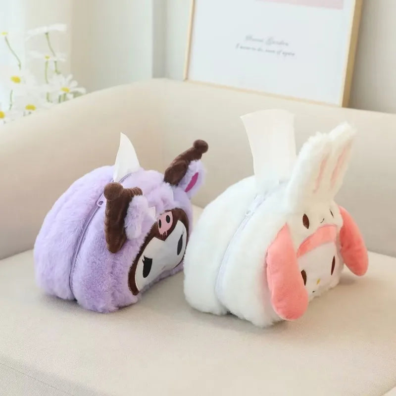 Sanrio Kuromi My Melody Cinnamoroll Cute Plush Storage Bag Plush Tissue Box Plush Makeup Bag Multifunctional Package