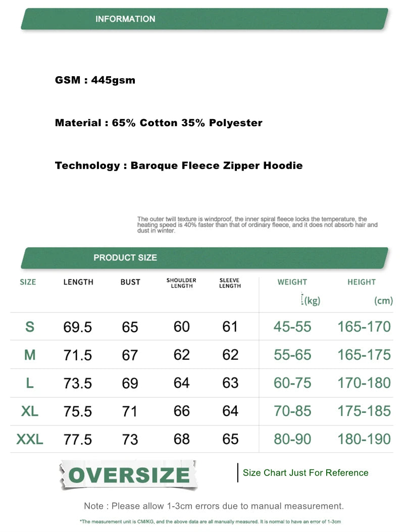 ZODF Trendy 2025 Heavy Weight 445gsm Zipper Hoodies For Man Unisex Casual Zip-up Hooded SweatShirts Coats HY1102