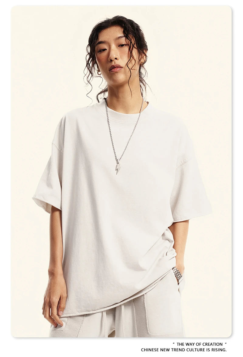 ZODF Retro 2024 Summer Men Washed Cotton T-Shirts  Unisex Women 310gsm Distressed Hem Loose Edge T Shirt Brand Tees HY0808