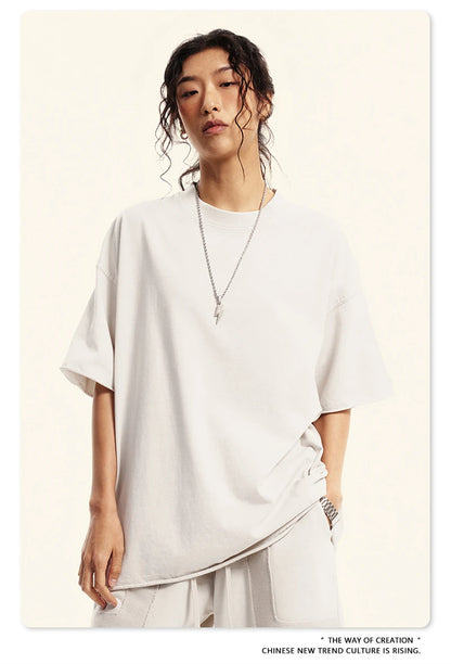 ZODF Retro 2024 Summer Men Washed Cotton T-Shirts  Unisex Women 310gsm Distressed Hem Loose Edge T Shirt Brand Tees HY0808